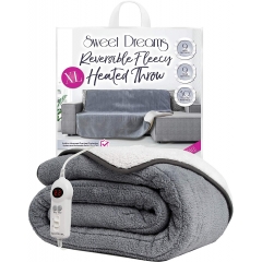 Sweet Dreams XL Reversible Grey Fleecy Heated Throw